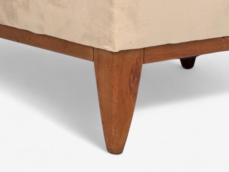 Guglielmo Pecorini, Stained Wood, Beige Velvet, Low Lounge Chair, Italy, 1950s - 7