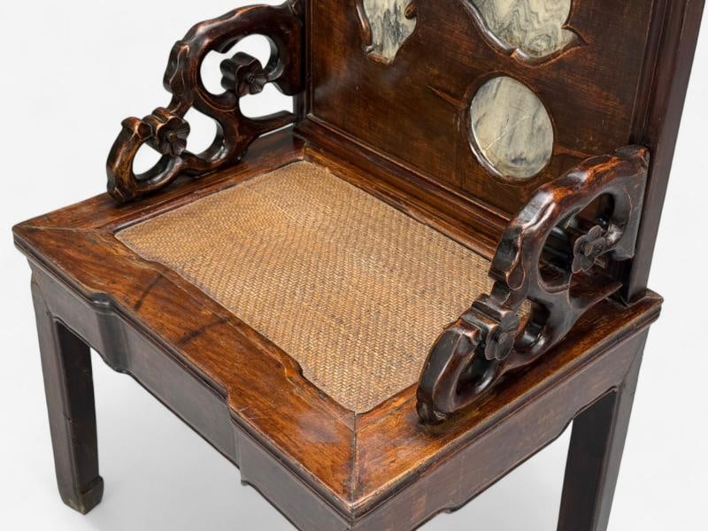 Qing Dynasty Style, Hardwood, Cane, Marble, Chinese Armchairs, China, 19th c. - 6