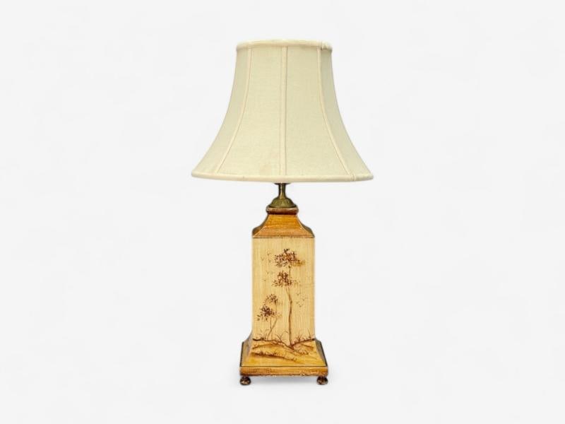 Chinoiserie, Painted Wood, Brass, Table Lamp, USA, 1960s - 2