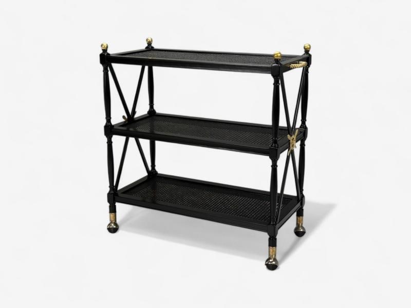 Federal Style, Painted Wood, Cane, Ebonized Bar Cart, USA, 1970s - 3
