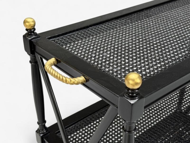 Federal Style, Painted Wood, Cane, Ebonized Bar Cart, USA, 1970s - 5