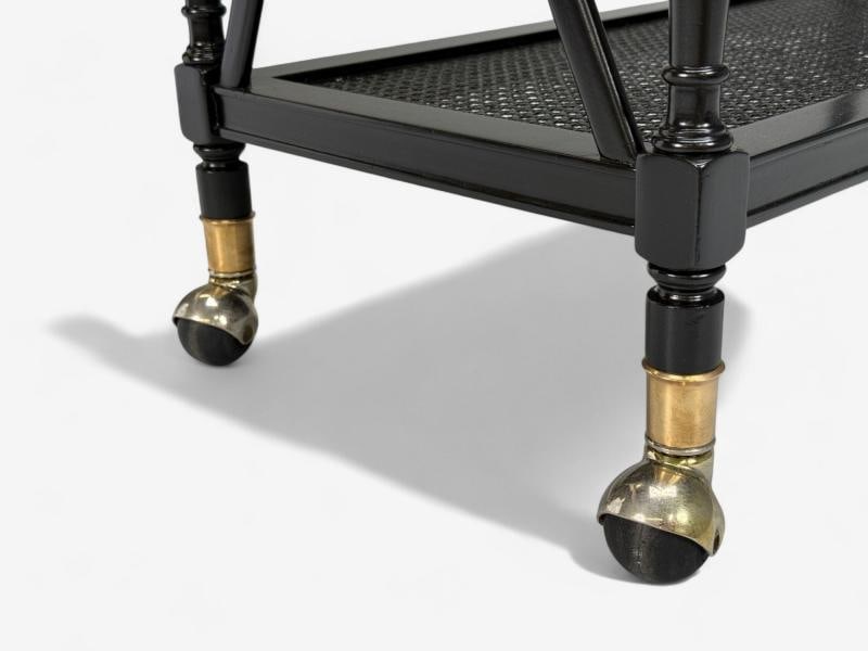 Federal Style, Painted Wood, Cane, Ebonized Bar Cart, USA, 1970s - 9