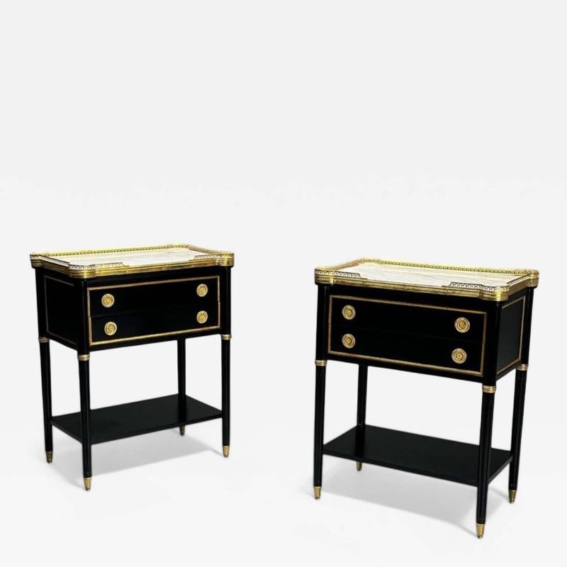 Maison Jansen Style, Hollywood Regency, Brass, Marble, Ebonized Nightstands (1 of 10)