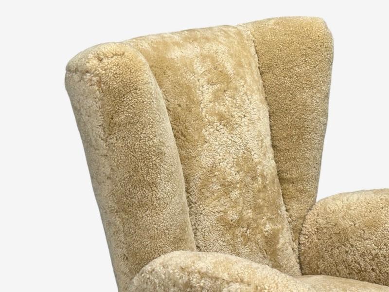 Meroni & Fossati, Beige Shearling, Stained Wood, Lounge Chairs, Italy, 1950s - 6