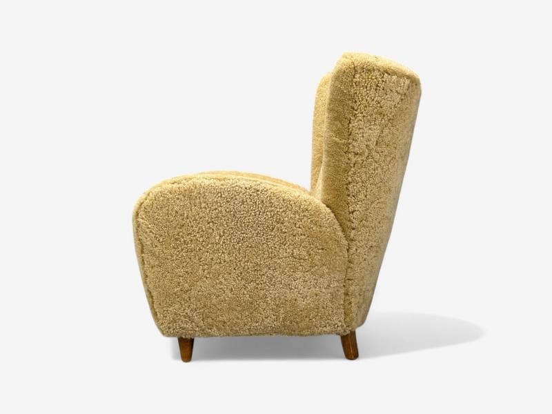 Meroni & Fossati, Beige Shearling, Stained Wood, Lounge Chairs, Italy, 1950s - 8
