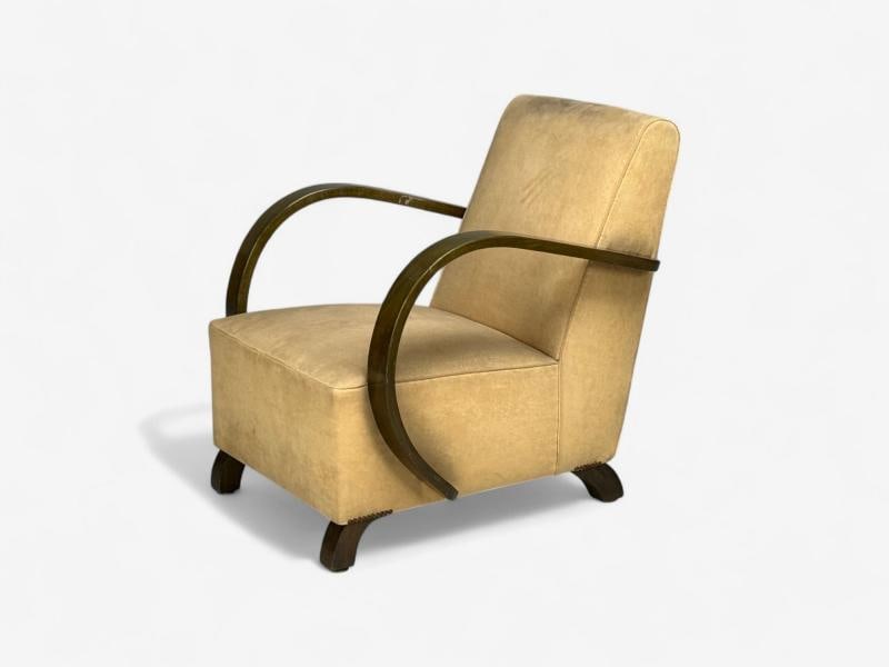 Vittorio Valabrega, Beige Velvet, Bentwood, Lounge Chairs, Italy, 1940s - 5