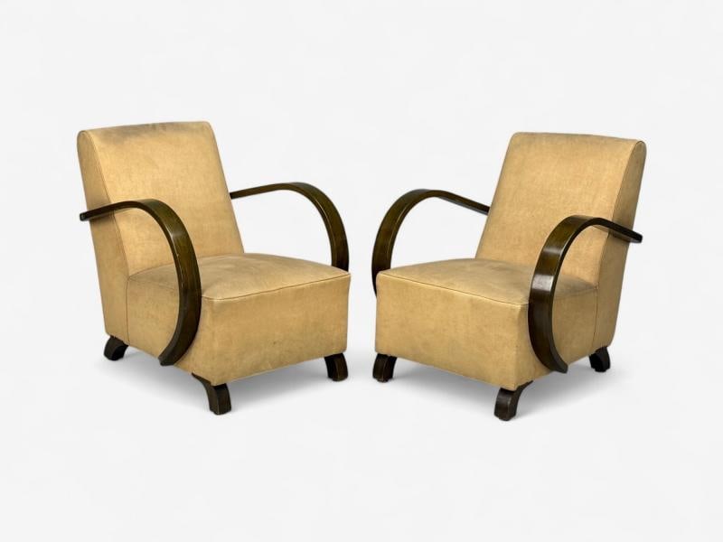 Vittorio Valabrega, Beige Velvet, Bentwood, Lounge Chairs, Italy, 1940s - 6