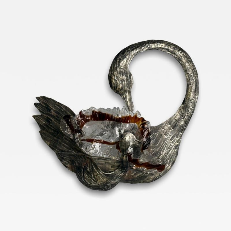 Italian Modern, Patinated Metal, Art Glass, Large Wall Sconce, Italy, 1960s: Title: Italian Modern, Patinated Metal, Art Glass, Large Wall Sconce, Italy, 1960s Description: Italian Modern, Patinated Metal, Art Glass, Large Wall Swan Sconce or Wall Light, Italy, 1960s A large