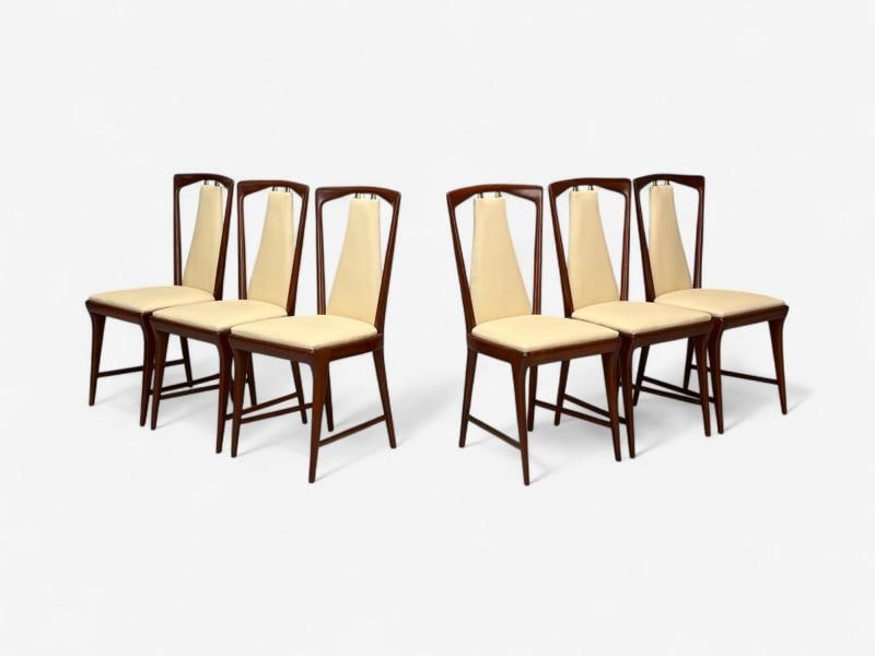 Osvaldo Borsani attr., Mahogany, Brass, Leather, Dining Chairs, Italy, 1950s - 10
