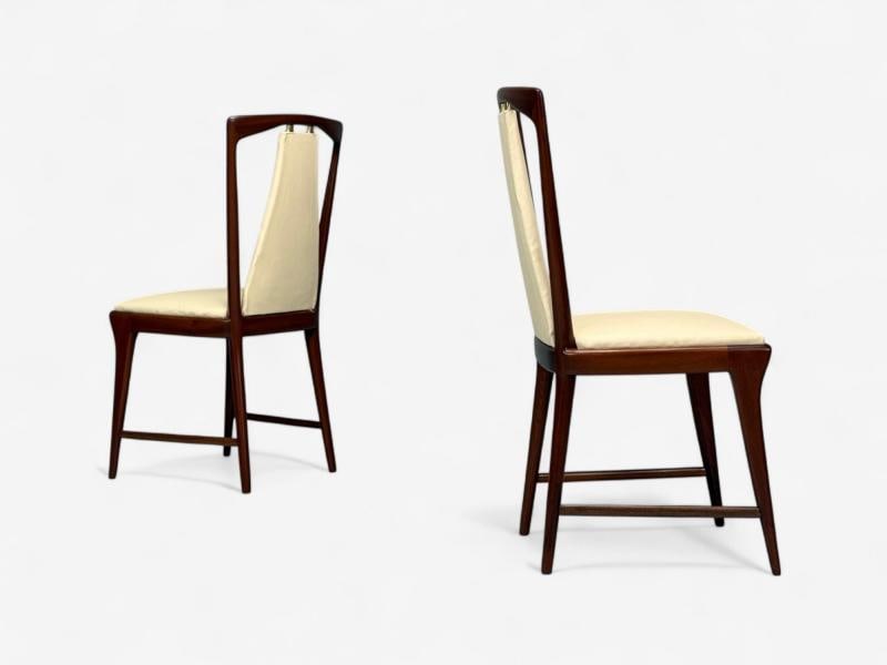 Osvaldo Borsani attr., Mahogany, Brass, Leather, Dining Chairs, Italy, 1950s - 5