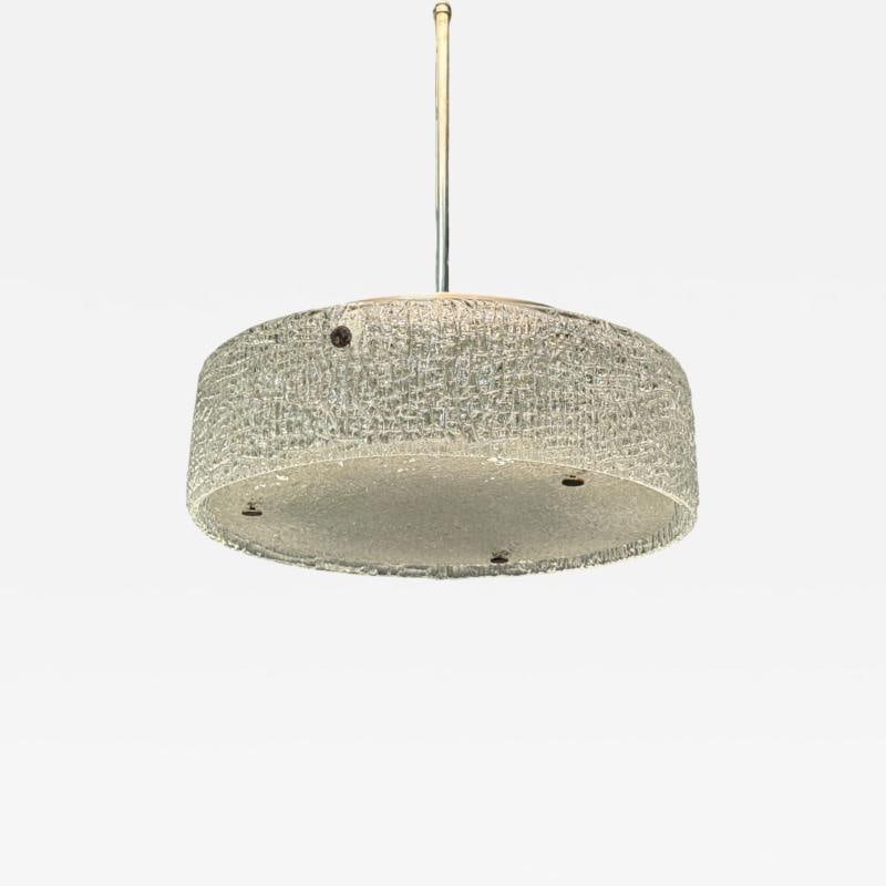 Kaiser Leuchten, Textured Glass, Nickel, Pendant Light, Germany, 1960s: Title: Kaiser Leuchten, Textured Glass, Nickel, Pendant Light, Germany, 1960s Description: Kaiser Leuchten, Textured Glass, Nickel, Pendant Light, Germany, 1960s Modernist drum shaped pendant light