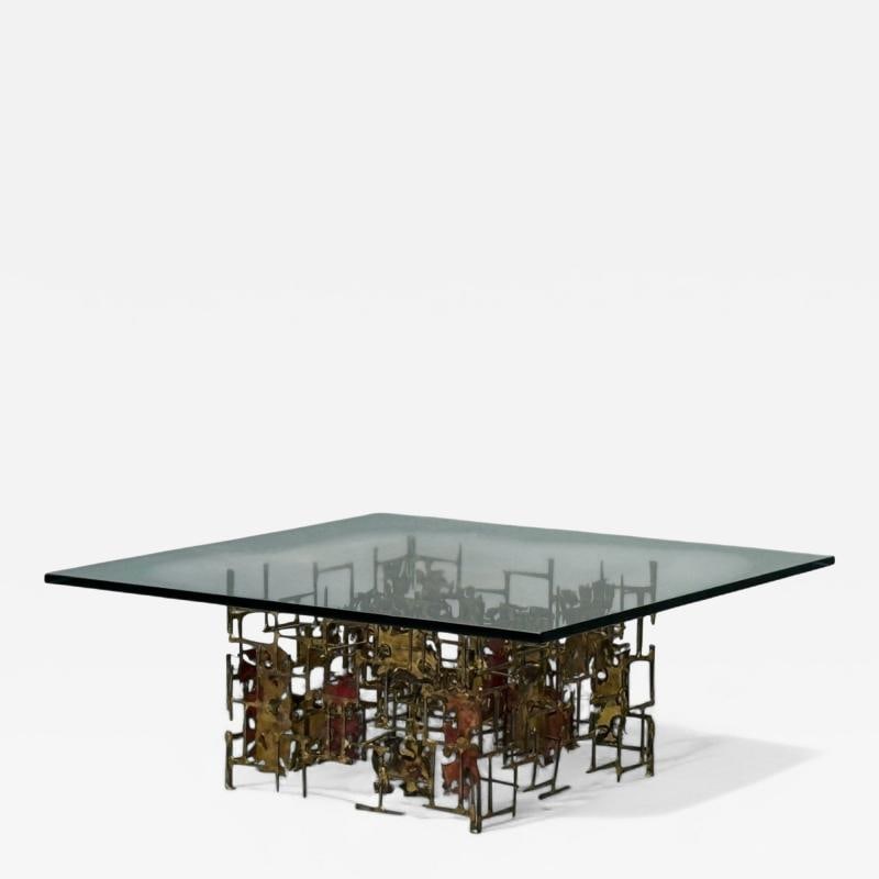 Silas Seandel Style, Brutalist Modern, Metal, Glass, Coffee Table, USA, 1970s (1 of 6)