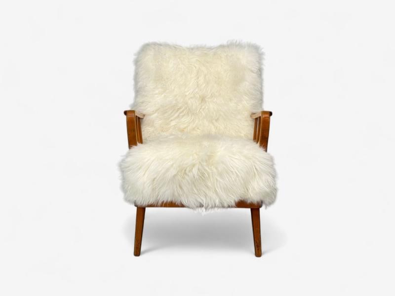 Danish Modern, Beech, Mongolian Fur, Lounge Chair, Denmark, 1950s - 3
