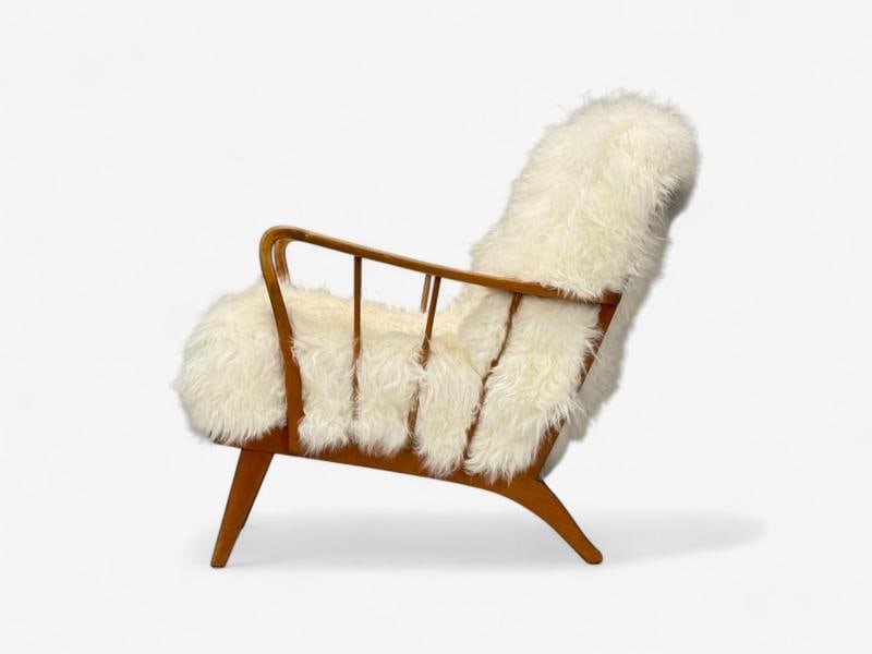 Danish Modern, Beech, Mongolian Fur, Lounge Chair, Denmark, 1950s - 6