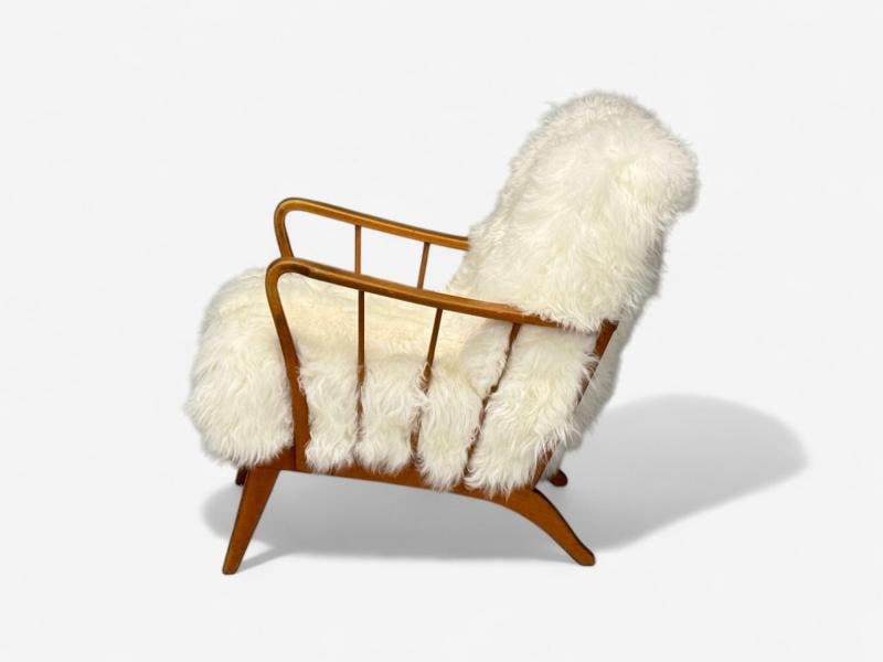 Danish Modern, Beech, Mongolian Fur, Lounge Chair, Denmark, 1950s - 8