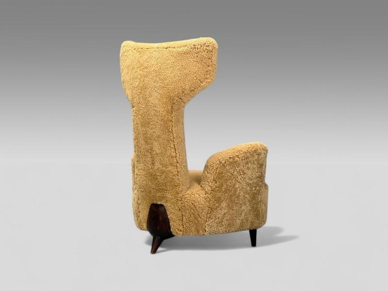 Renzo Zavanella, Honey Sheepskin, Wood, Rare Lounge Chairs, Italy, 1950s - 5