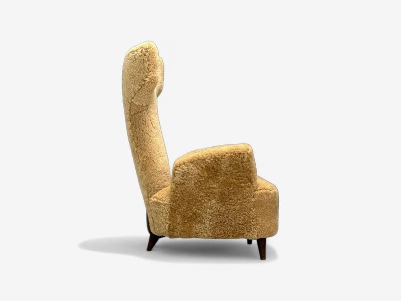 Renzo Zavanella, Honey Sheepskin, Wood, Rare Lounge Chairs, Italy, 1950s - 8