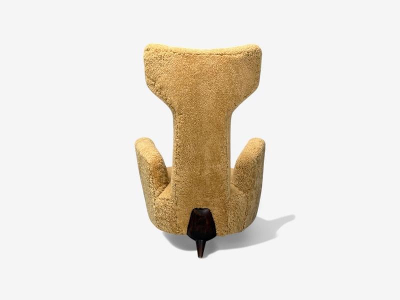 Renzo Zavanella, Honey Sheepskin, Wood, Rare Lounge Chairs, Italy, 1950s - 9