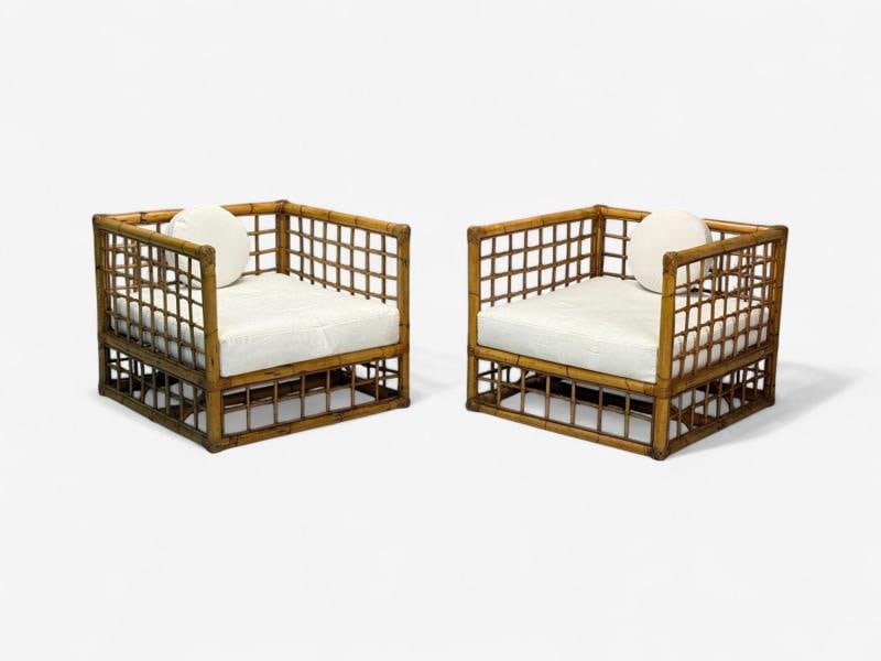 Vivai Del Sud, Italian Modern, Rattan, Bamboo, Lounge Chairs, Italy, 1970s - 2