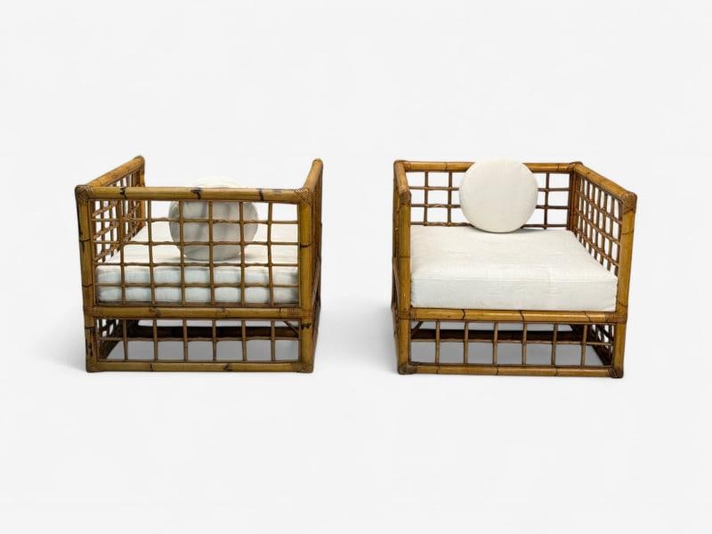 Vivai Del Sud, Italian Modern, Rattan, Bamboo, Lounge Chairs, Italy, 1970s - 5