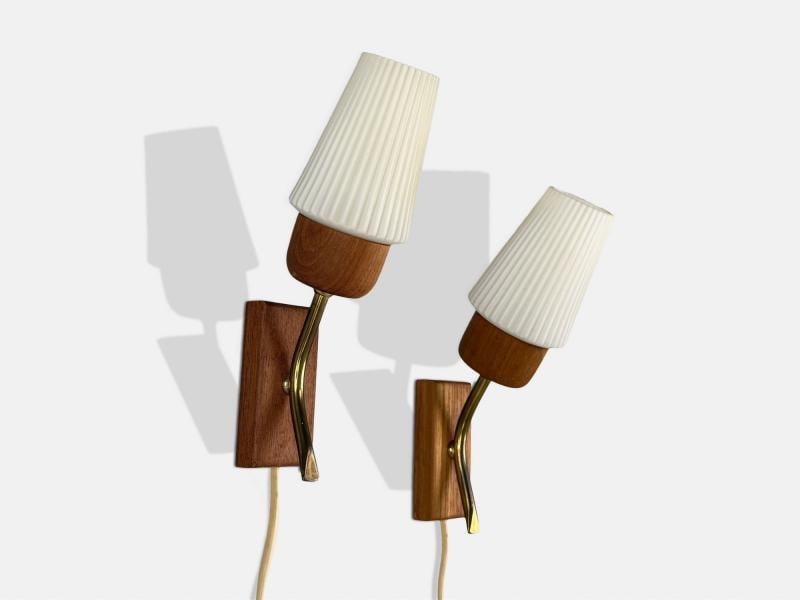 Swedish Modern, Teak, Brass, Glass, Wall Lights, Sweden, 1960s - 2