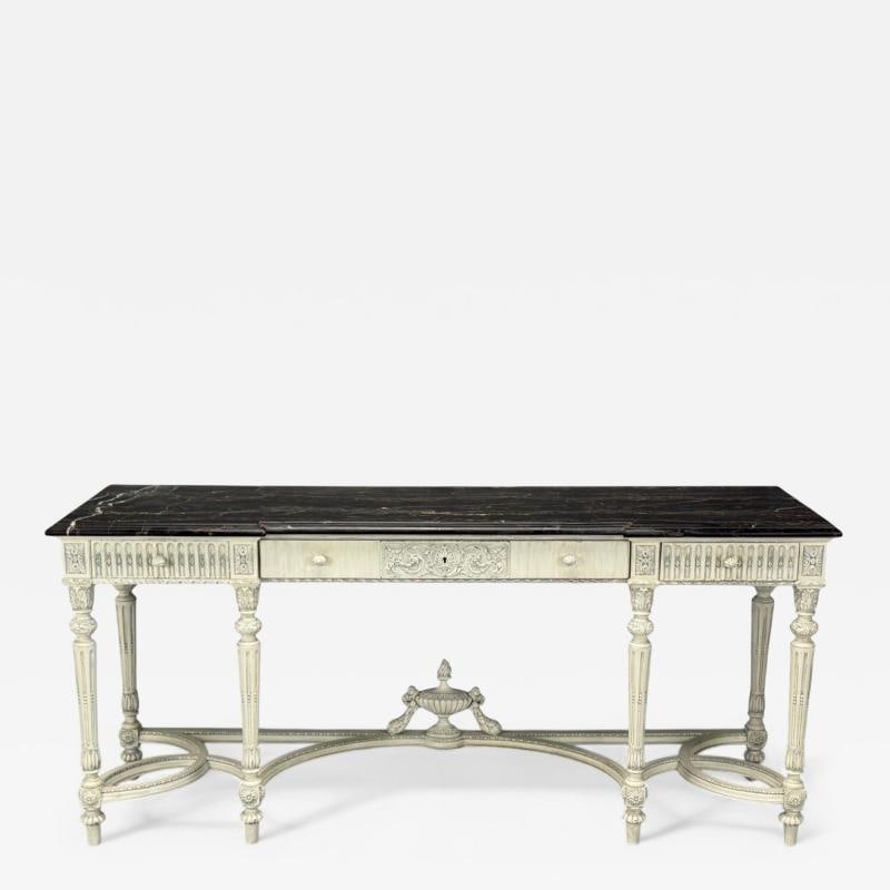 Gustavian Louis XVI Style, White Painted Console Table, France, Marble, 1910 (1 of 10)