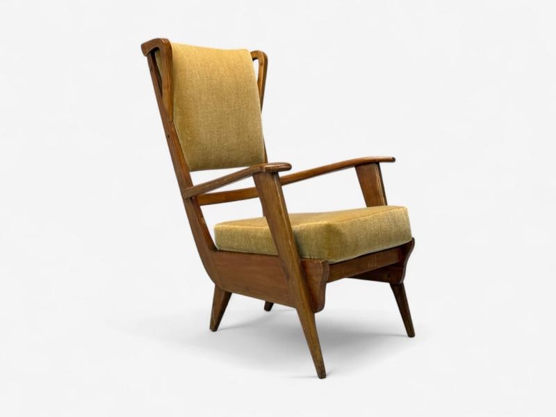 Italian Modern, Stained Wood, Camel Mohair, Lounge Chair, Italy, 1950s - 4
