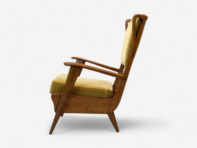 Italian Modern, Stained Wood, Camel Mohair, Lounge Chair, Italy, 1950s - 5