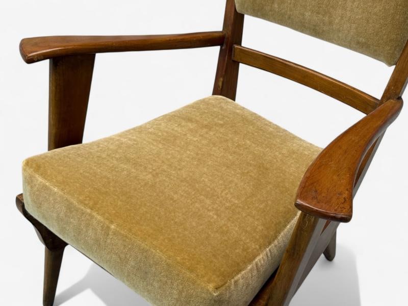 Italian Modern, Stained Wood, Camel Mohair, Lounge Chair, Italy, 1950s - 9