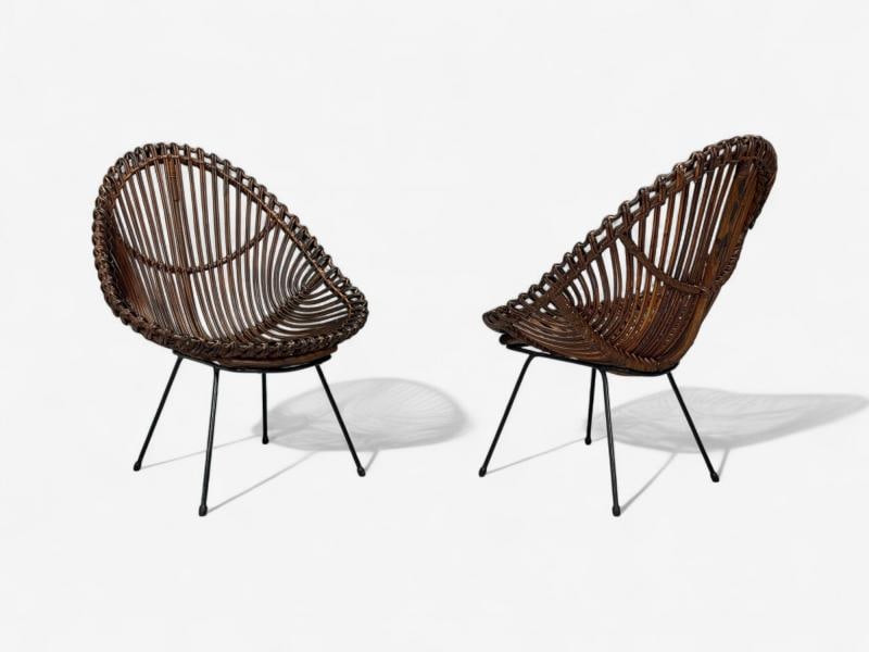 Italian Modern, Metal, Bamboo, Rattan, Lounge Chairs, Italy, 1950s - 2