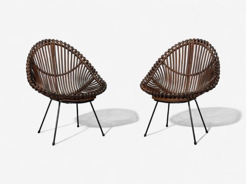 Italian Modern, Metal, Bamboo, Rattan, Lounge Chairs, Italy, 1950s - 3