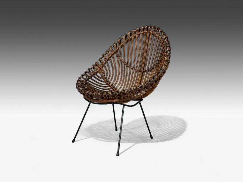 Italian Modern, Metal, Bamboo, Rattan, Lounge Chairs, Italy, 1950s - 4