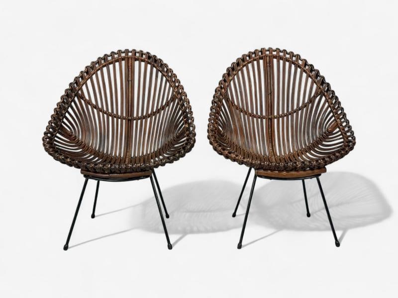 Italian Modern, Metal, Bamboo, Rattan, Lounge Chairs, Italy, 1950s - 5