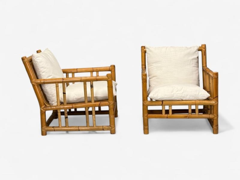 Italian Modern, Indian Cane, Bamboo, Lounge Chairs, Italy, 1960s - 10