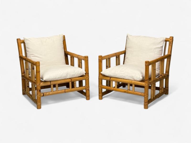 Italian Modern, Indian Cane, Bamboo, Lounge Chairs, Italy, 1960s - 3