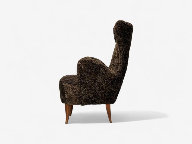 Italian Modern, Espresso Shearling, Walnut, Organic Lounge Chairs, Italy, 1950s - 10