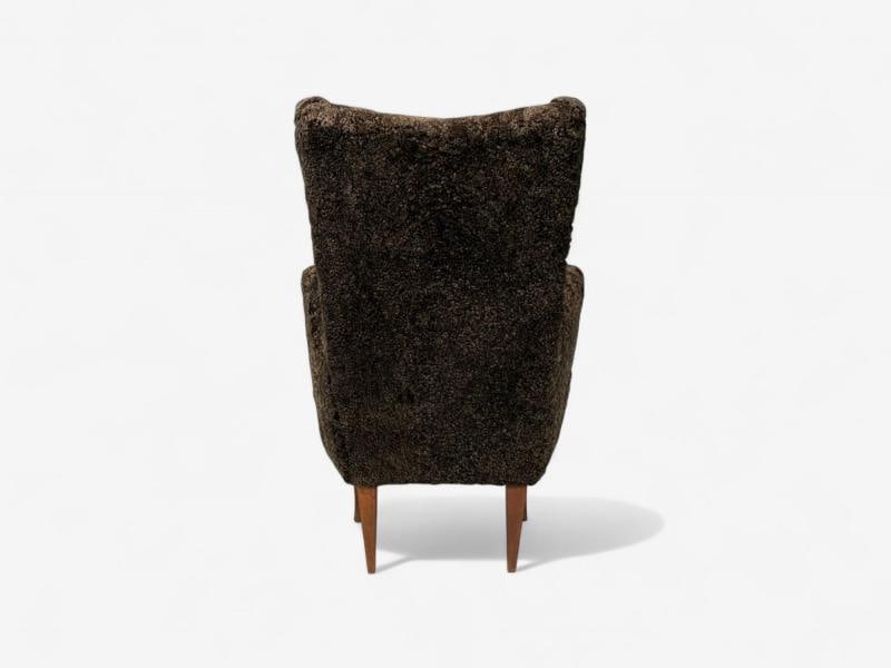 Italian Modern, Espresso Shearling, Walnut, Organic Lounge Chairs, Italy, 1950s - 12