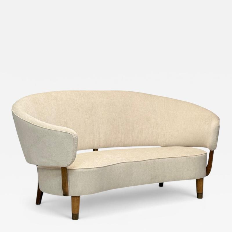 Aage Sattrup, Beech, Fabric, Rare Floating Sofa, Denmark, 1950s (1 of 10)