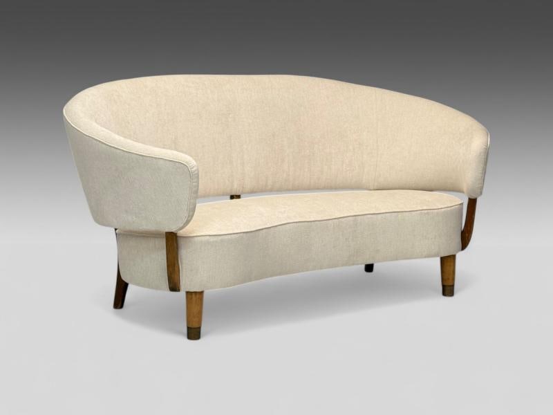 Aage Sattrup, Beech, Fabric, Rare Floating Sofa, Denmark, 1950s - 2