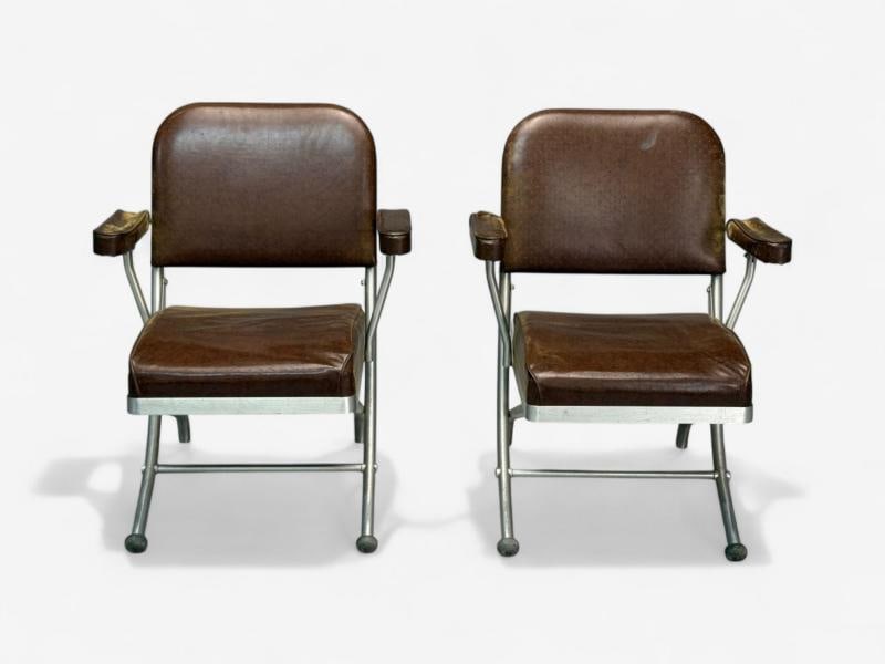 Warren McArthur, Brown Leather, Aluminum, Folding Chairs, USA c. 1935 - 3