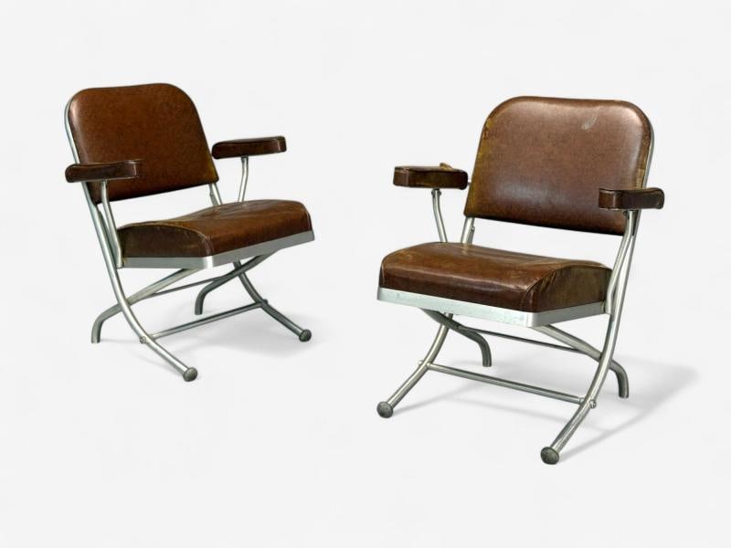Warren McArthur, Brown Leather, Aluminum, Folding Chairs, USA c. 1935 - 5