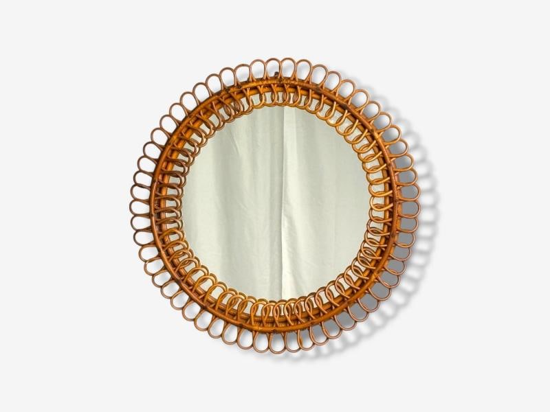 Franco Albini attr., Italian Modern, Bamboo, Cane, Wall Mirror, Italy, 1950s - 2