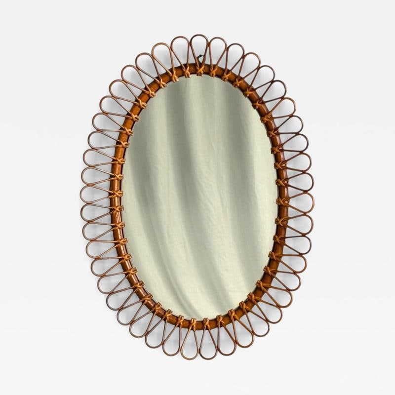 Italian Modern, Bamboo, Cane, Oval Wall Mirror, Italy, 1950s: Title: Italian Modern, Bamboo, Cane, Oval Wall Mirror, Italy, 1950s Description: Italian Modern, Bamboo, Cane, Oval Wall Mirror, Italy, 1950s A very pretty example of a bamboo, cane and glass oval