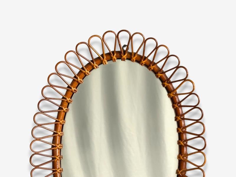 Italian Modern, Bamboo, Cane, Oval Wall Mirror, Italy, 1950s - 3