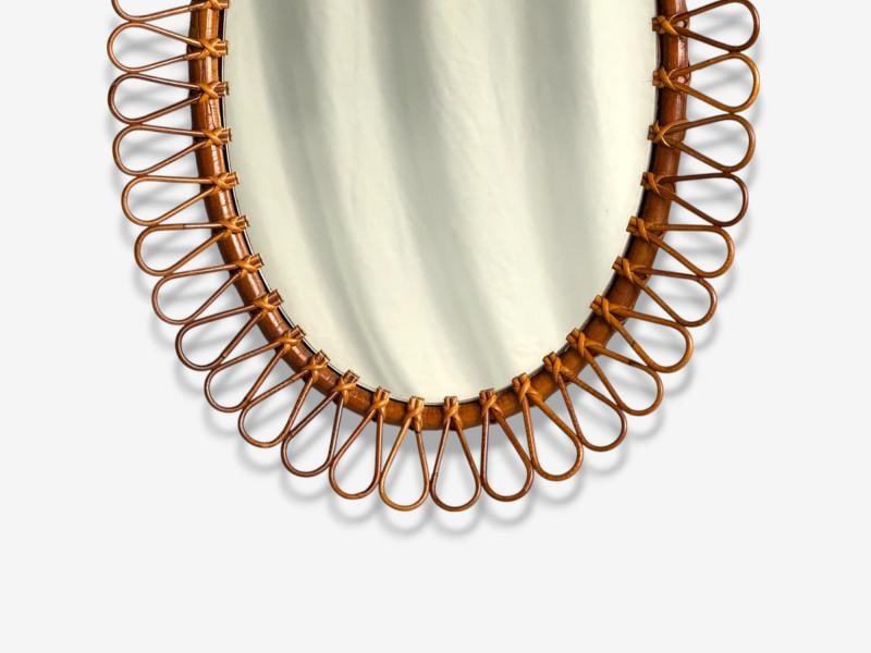 Italian Modern, Bamboo, Cane, Oval Wall Mirror, Italy, 1950s - 4