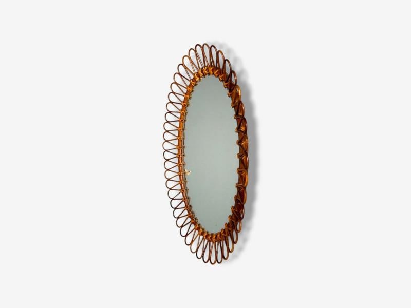 Italian Modern, Bamboo, Cane, Oval Wall Mirror, Italy, 1950s - 5