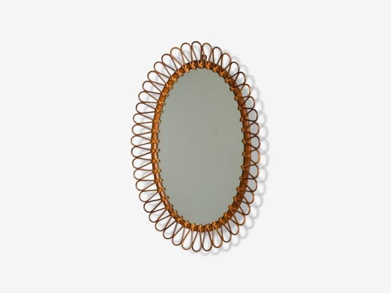 Italian Modern, Bamboo, Cane, Oval Wall Mirror, Italy, 1950s - 6