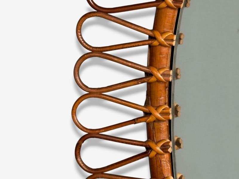 Italian Modern, Bamboo, Cane, Oval Wall Mirror, Italy, 1950s - 8