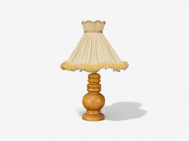 Swedish Modern, Turned Birch, Silk, Table Lamp, Sweden, 1960s - 4