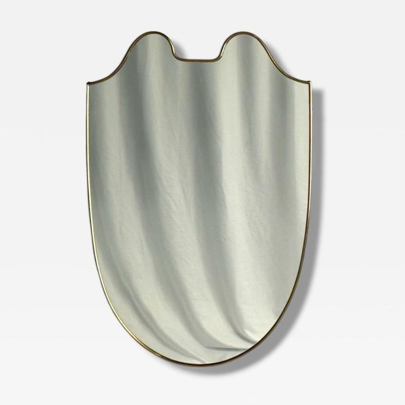 Italian Modern, Brass, Glass, Shield Wall Mirror, Italy, 1950s: Title: Italian Modern, Brass, Glass, Shield Wall Mirror, Italy, 1950s Description: Italian Mid-Century Modern, Brass, Glass, Shield Wall Mirror, Italy, 1950s A modernist shield shaped wall or